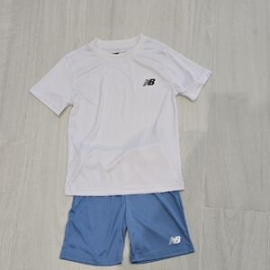 New Balance White Tee with Light Blue Athletic Shorts Set Boys Size 7